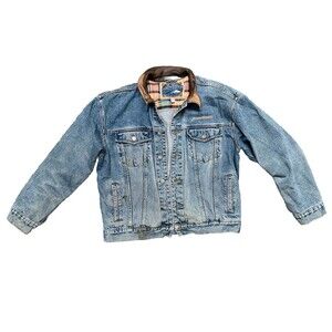 VTG Vintage Dunbrooke Plantronics Denim Jean Jacket Mens L Upstream Rough Rider